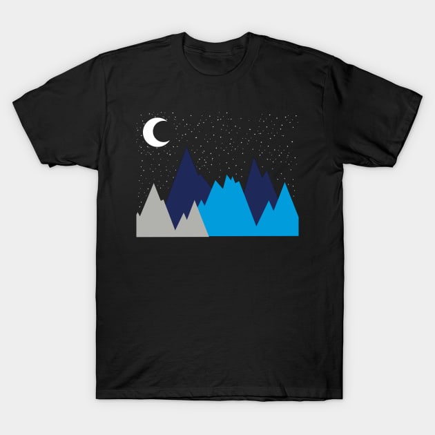 Moon, mountains, starry sky T-Shirt by SAMUEL FORMAS
